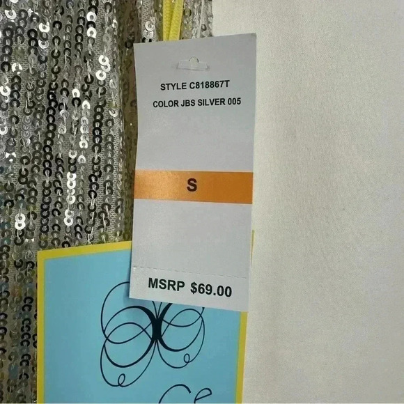 NWT CeCe Women’s Sleeveless Silver Sequins Pull-on Tank Top Back Slit Size S - Picture 4 of 9